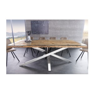 Table RAFTA 220cm en bois massif et verre trempé vu de face