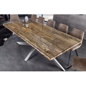 Table RAFTA 220cm en bois massif et verre trempé décor 3D