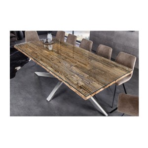 Table RAFTA 220cm en bois massif et verre trempé décor 3D