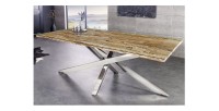 Table RAFTA 220cm en bois massif et verre trempé vu de côté