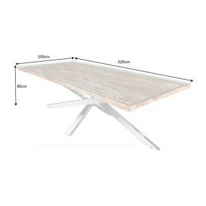 Table RAFTA 220cm en bois massif et verre trempé dimensions