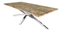Table RAFTA 220cm en bois massif et verre trempé