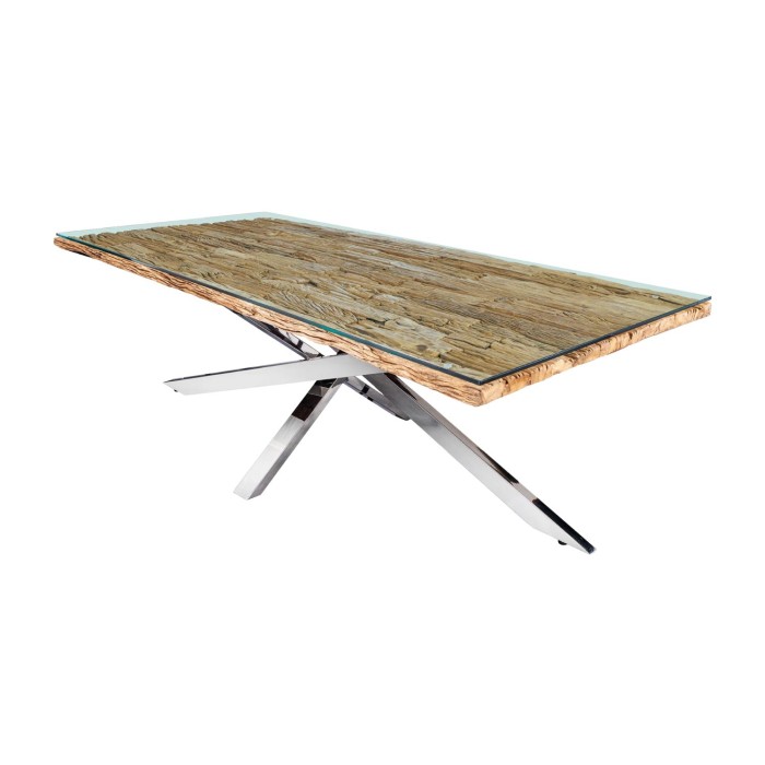 Table RAFTA 220cm en bois massif et verre trempé