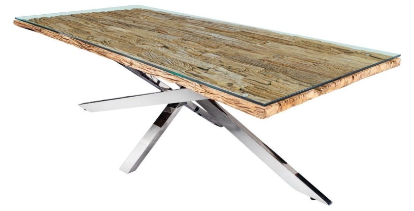 Table RAFTA 220cm en bois massif et verre trempé