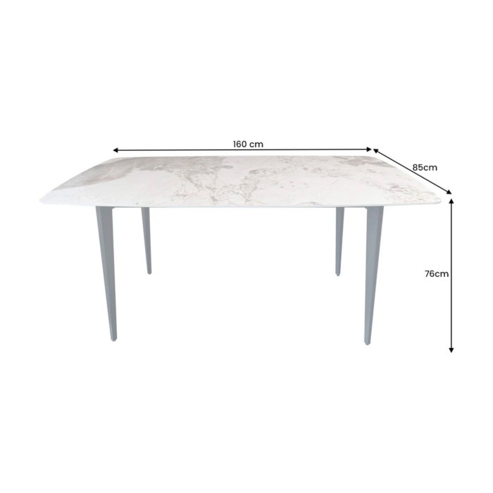 Eettafel HEXA - Keramiek met steenlook en zwart metaal - 160 cm - Hedendaagse stijl