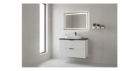 Ensemble de salle de bain NOXERA 60 cm – Meuble sous vasque suspendu blanc alpin effet bois épicéa avec plan vasque