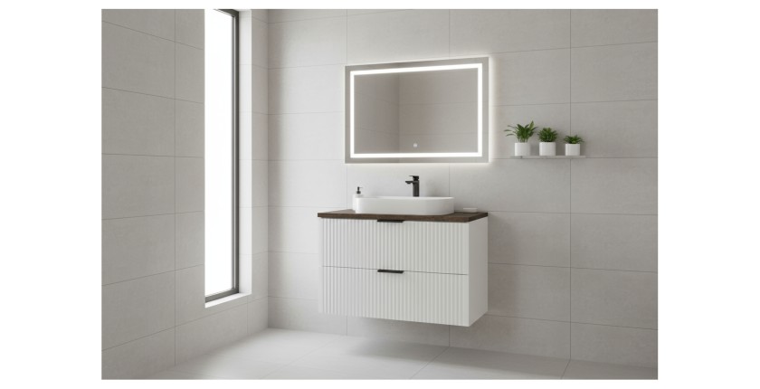 Ensemble de salle de bain NOXERA 60 cm – Meuble sous vasque suspendu blanc alpin effet bois épicéa avec plan vasque