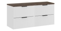 Ensemble de salle de bain NOXERA 120 cm – Meuble sous vasque suspendu blanc alpin avec plan vasque effet bois épicéa