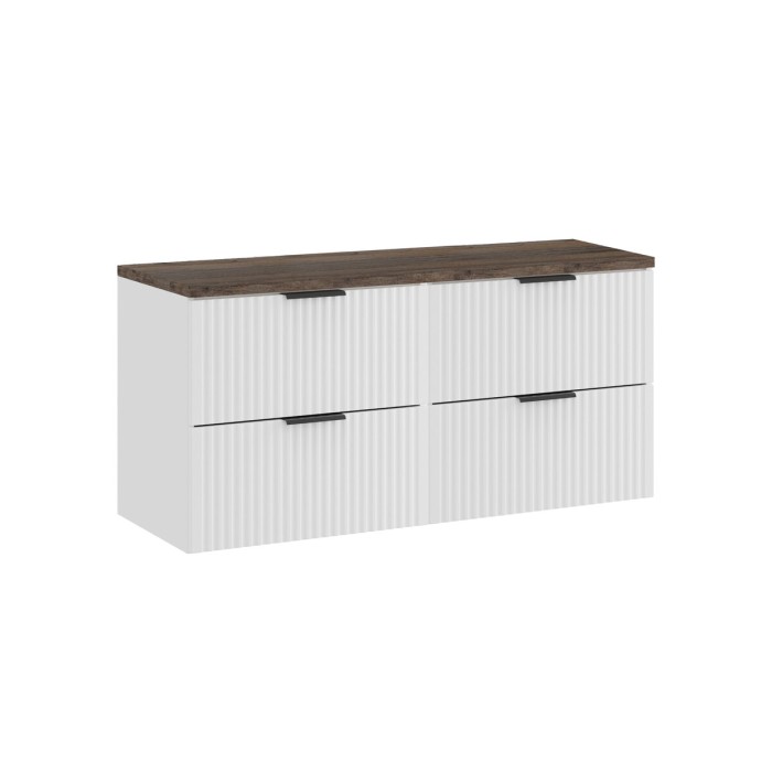Ensemble de salle de bain NOXERA 120 cm – Meuble sous vasque suspendu blanc alpin avec plan pour vasque effet bois épicéa