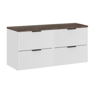 Ensemble de salle de bain NOXERA 120 cm – Meuble sous vasque suspendu blanc alpin avec plan vasque effet bois épicéa