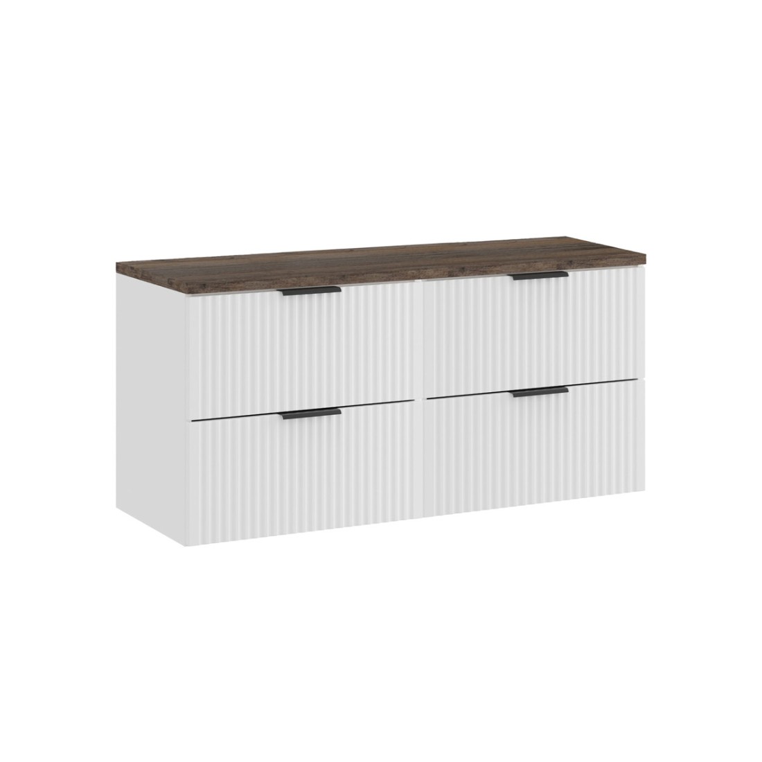 Ensemble de salle de bain NOXERA 120 cm – Meuble sous vasque suspendu blanc alpin avec plan vasque effet bois épicéa