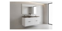 Ensemble de salle de bain NOXERA 120 cm – Meuble sous vasque suspendu blanc alpin avec plan pour vasque effet bois épicéa