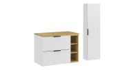 Ensemble de salle de bain NOXERA 80 cm – Meuble sous vasque suspendu blanc alpin avec plan vasque chêne clair, niches ouvertes e