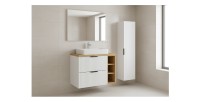 Ensemble de salle de bain NOXERA 80 cm – Meuble sous vasque suspendu blanc alpin avec plan vasque chêne clair, niches ouvertes e