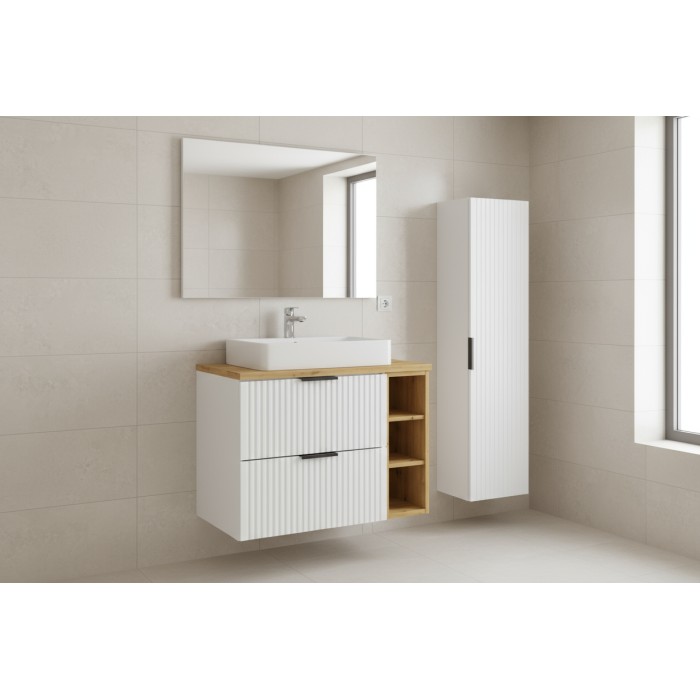 Ensemble de salle de bain NOXERA 80 cm – Meuble sous vasque suspendu avec plan pour vasque, niches ouvertes et colonne