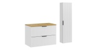 Ensemble de salle de bain NOXERA 80 cm – Meuble sous vasque suspendu blanc alpin avec plan vasque chêne clair et colonne murale