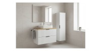 Ensemble de salle de bain NOXERA 80 cm – Meuble sous vasque suspendu blanc alpin avec plan vasque chêne clair et colonne murale