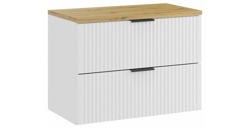 Ensemble de salle de bain NOXERA 80 cm – Meuble sous vasque suspendu blanc alpin avec plan vasque chêne clair