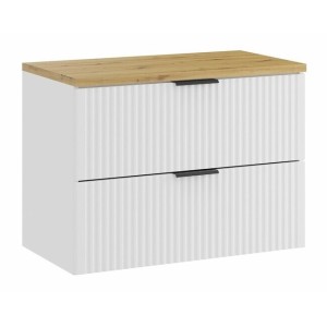 Ensemble de salle de bain NOXERA 80 cm – Meuble sous vasque suspendu blanc alpin avec plan vasque chêne clair