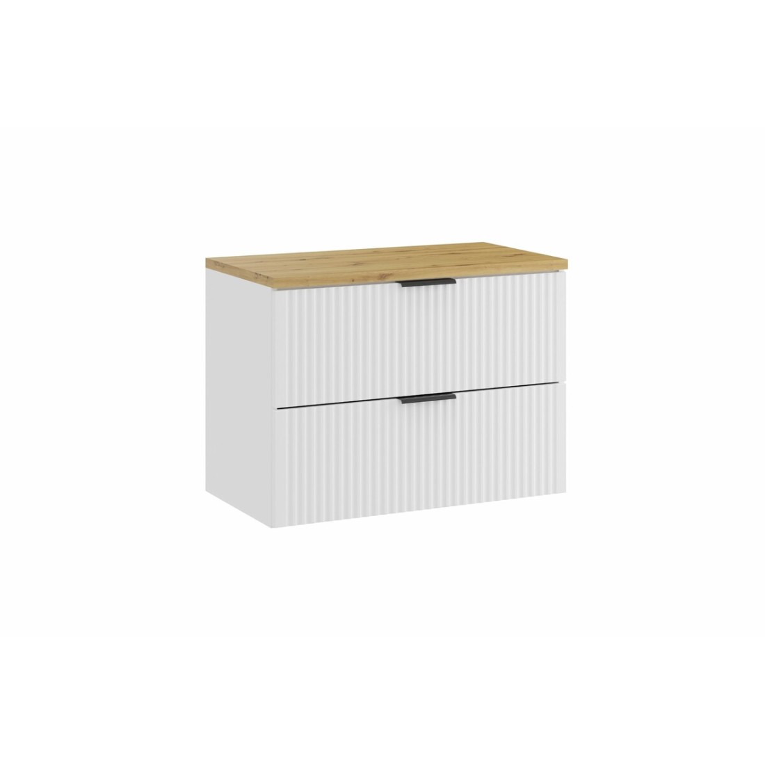 Ensemble de salle de bain NOXERA 80 cm – Meuble sous vasque suspendu blanc alpin avec plan vasque chêne clair