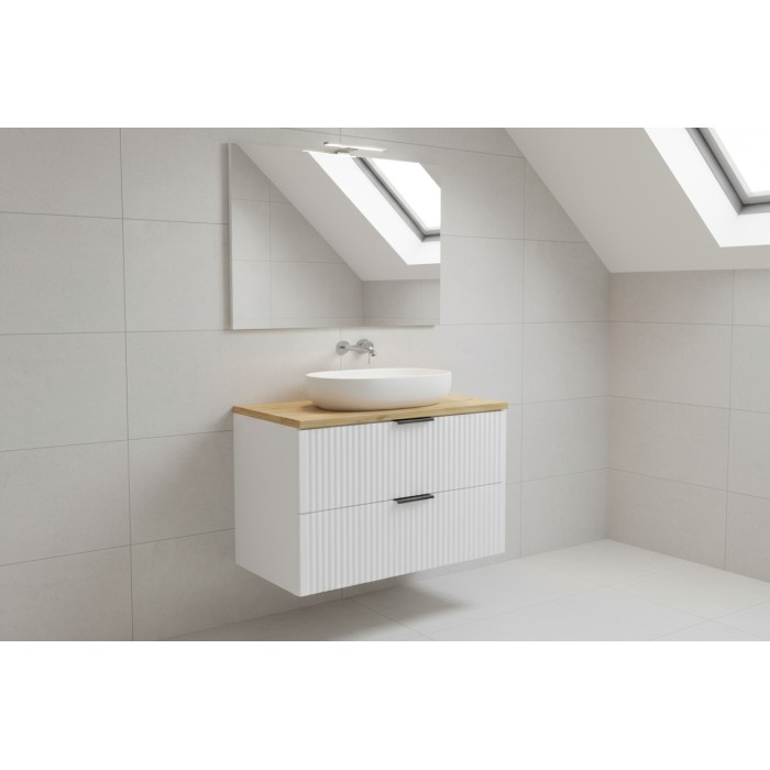 Ensemble de salle de bain NOXERA 80 cm – Meuble sous vasque suspendu blanc alpin avec plan pour vasque chêne clair