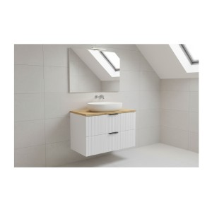 Ensemble de salle de bain NOXERA 80 cm – Meuble sous vasque suspendu blanc alpin avec plan vasque chêne clair