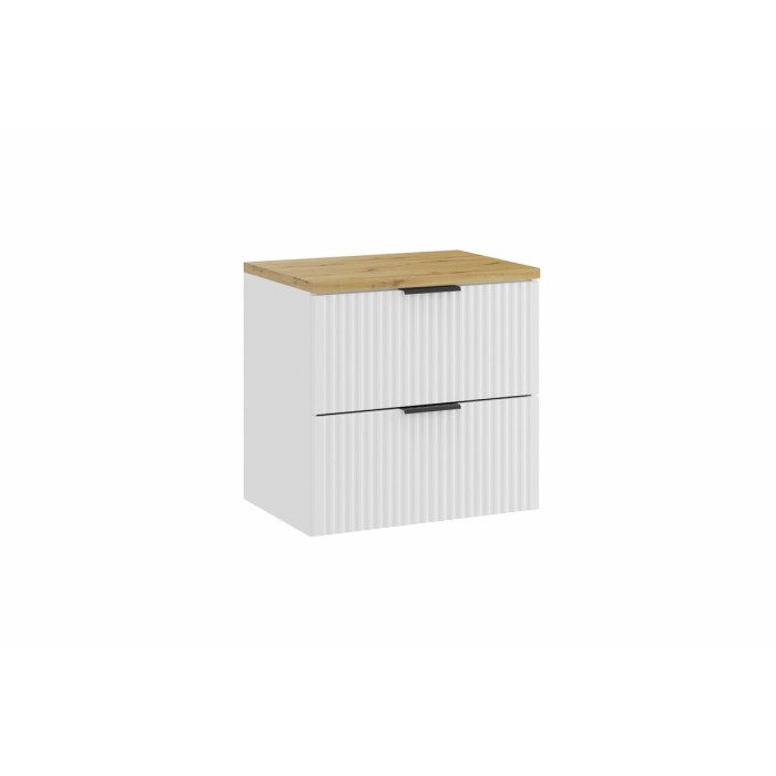 Ensemble de salle de bain NOXERA 60 cm – Meuble sous vasque suspendu blanc alpin avec plan pour vasque chêne clair