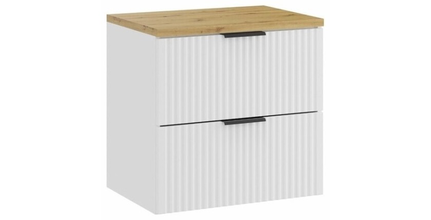 Ensemble de salle de bain NOXERA 60 cm – Meuble sous vasque suspendu blanc alpin avec plan vasque chêne clair