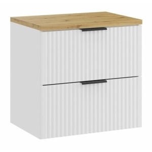 Ensemble de salle de bain NOXERA 60 cm – Meuble sous vasque suspendu blanc alpin avec plan vasque chêne clair