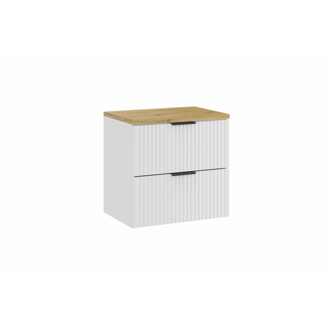 Ensemble de salle de bain NOXERA 60 cm – Meuble sous vasque suspendu blanc alpin avec plan vasque chêne clair