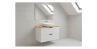 Ensemble de salle de bain NOXERA 60 cm – Meuble sous vasque suspendu blanc alpin avec plan vasque chêne clair