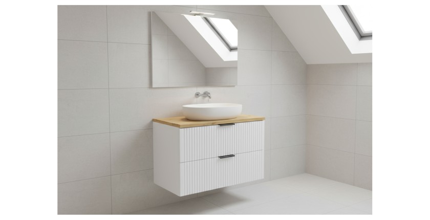 Ensemble de salle de bain NOXERA 60 cm – Meuble sous vasque suspendu blanc alpin avec plan vasque chêne clair