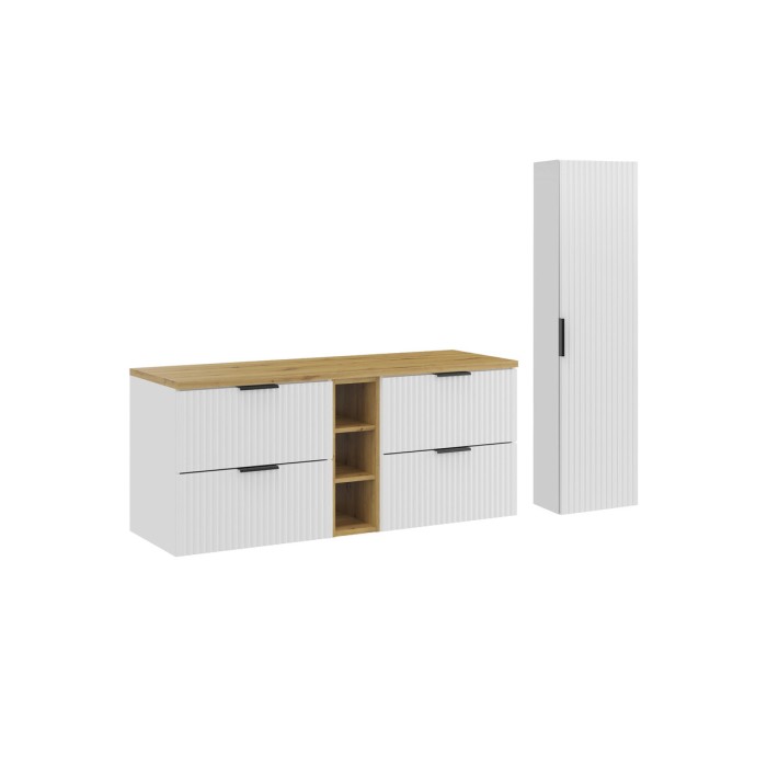 Ensemble de salle de bain NOXERA 140 cm – Meubles sous vasque suspendus blanc alpin avec plan pour vasque et rangements