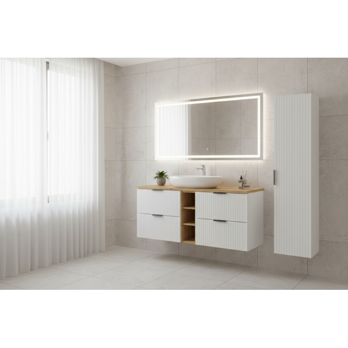 Ensemble de salle de bain NOXERA 140 cm – Meubles sous vasque suspendus blanc alpin avec plan pour vasque et rangements