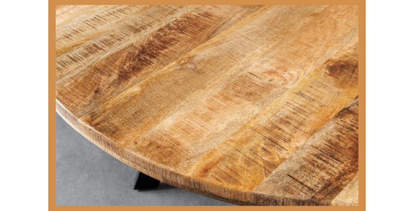 Zoom sur le plateau de la table LODEN ronde en bois clair 145cm