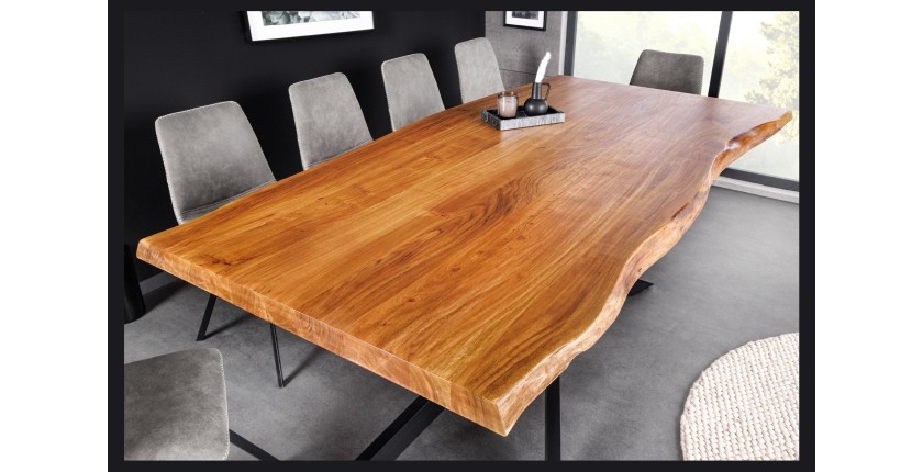 Table ARKAYA bois d'acacia 200cm plateau 35mm vu de haut