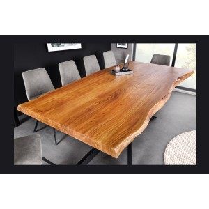 Table ARKAYA bois d'acacia 200cm plateau 35mm vu de haut