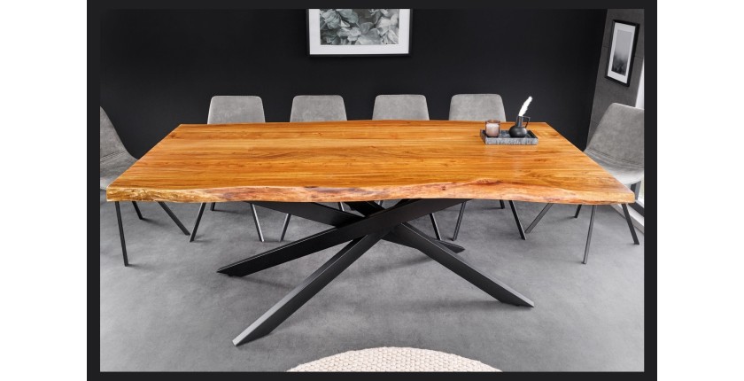 Table ARKAYA bois d'acacia 200cm plateau 35mm décor 3D