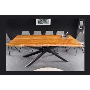 Table ARKAYA bois d'acacia 200cm plateau 35mm décor 3D