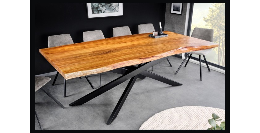 Table ARKAYA bois d'acacia 200cm plateau 35mm vu de côté