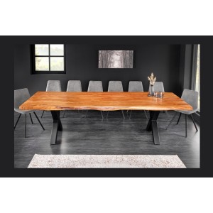 Table ARKAYA bois d'acacia 300cm plateau 55mm vu de face