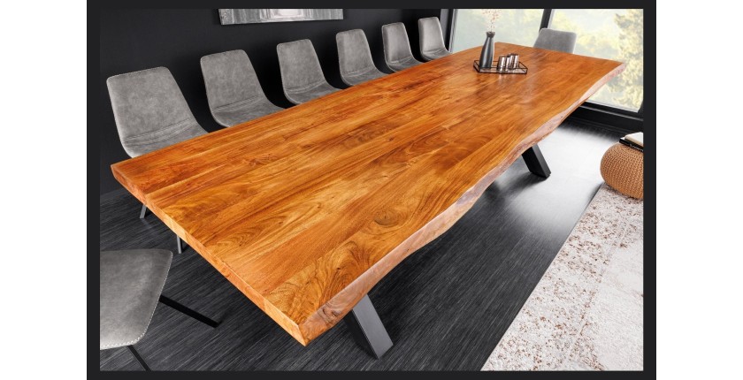 Table ARKAYA bois d'acacia 300cm plateau 55mm vu de côté