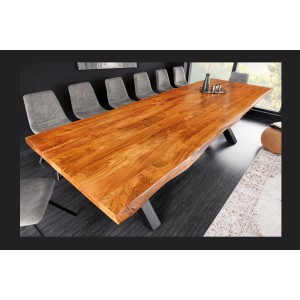 Table ARKAYA bois d'acacia 300cm plateau 55mm vu de côté