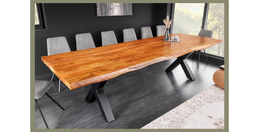 Table ARKAYA bois d'acacia 300cm plateau 55mm décor 3D