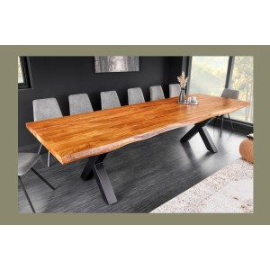 Table ARKAYA bois d'acacia 300cm plateau 55mm décor 3D