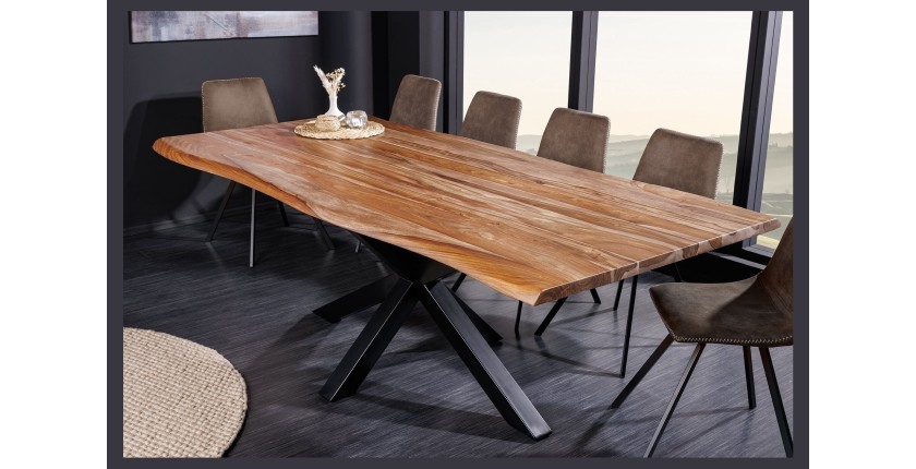 Table ARKAYA en bois de Sheesham 200cm plateau 35mm décor 3D