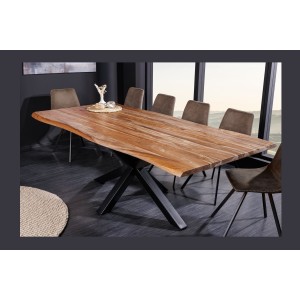 Table ARKAYA en bois de Sheesham 200cm plateau 35mm décor 3D