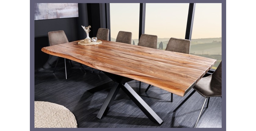 Table ARKAYA en bois de Sheesham 200cm plateau 35mm vu de côté