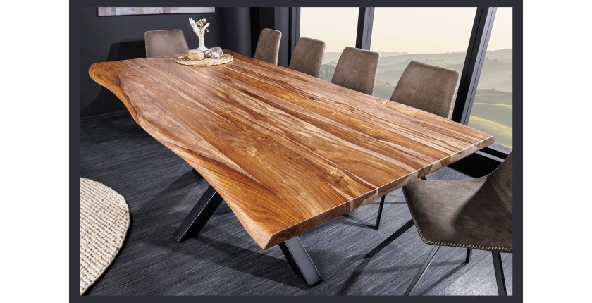 Table ARKAYA en bois de Sheesham 200cm plateau 35mm vu de haut