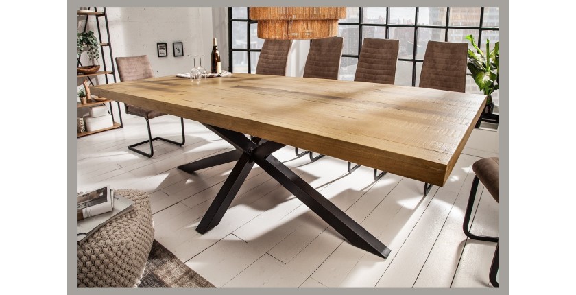 Table SOLARA en pin recyclé 200cm décor 3D